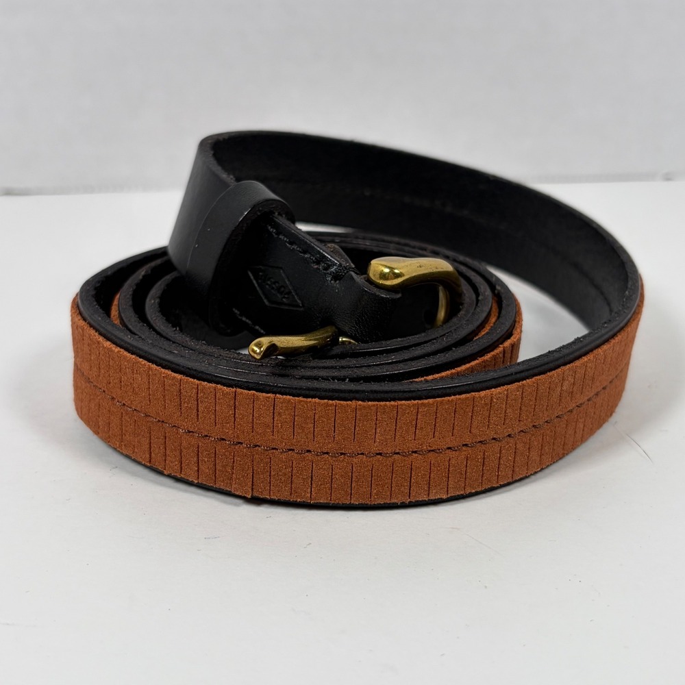 Fossil Belt Large Genuine Leather Kiltie Fringe Tassel Black Brown Boho Western